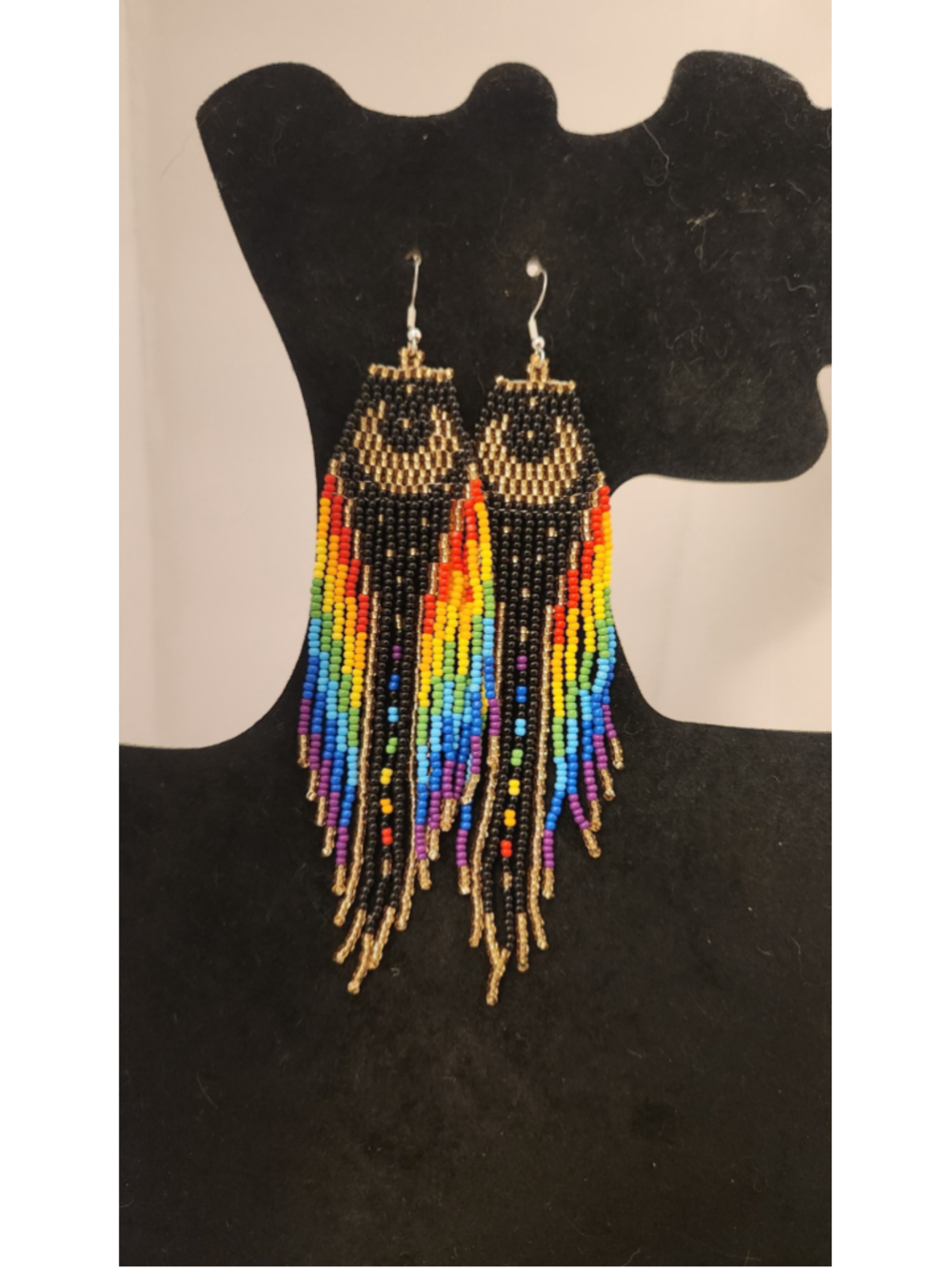 Handcrated Seed Beaded Moon Fringe Earrings on S925 Hooks